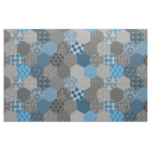Tela Hexagons azul y gris