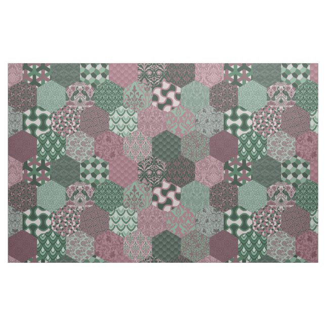 Tela Hexagons de frambuesa y pino ("Cuarto gordo" (fat quarter))