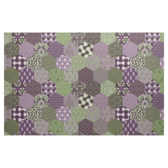 Tela Hexagons morado y verde ("Cuarto gordo" (fat quarter))