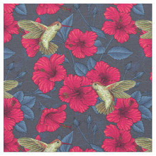 Tela Hibisco Botánico Vintage y Colibrí