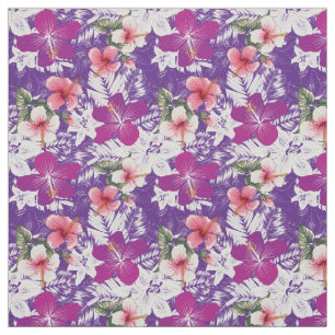Tela Hibiscus floral impresión púrpura rosa blanco y ve