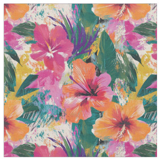 Tela Hibiscus Tropical Vívido Tejido Abstracto