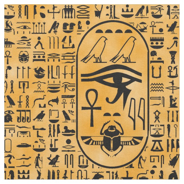 Tela Hieroglyphics amarillos (De cerca)