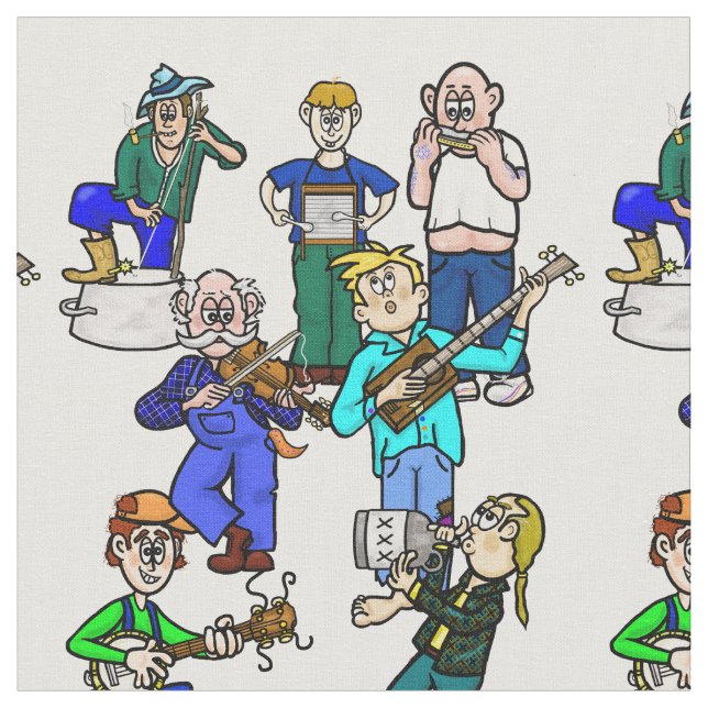 Tela Hillbilly Jug Band Musicians Fabric (De cerca)