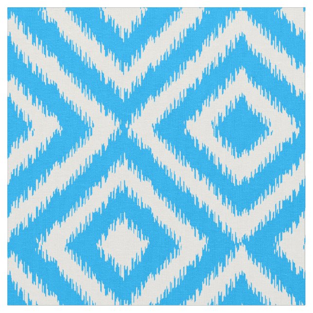 Tela Hip Azure Blue Ikat Diamond Squares Mosaic Pattern (De cerca)