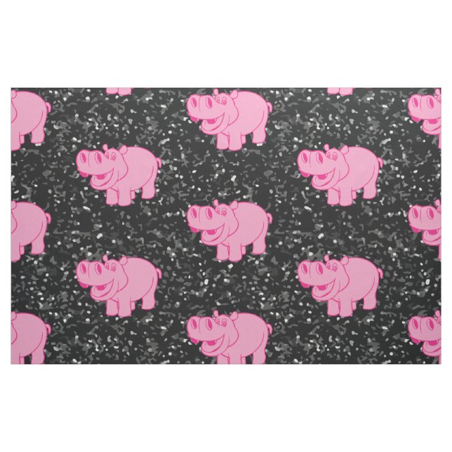 Tela Hipótamo Rosa Cute Hippopótamo Cara Sonriente ("Cuarto gordo" (fat quarter))