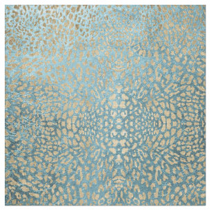 Tela Hoja de oro en leopardo azul