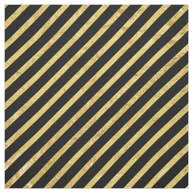 Tela Hoja de oro y modelo diagonal negro de las rayas (Retal)