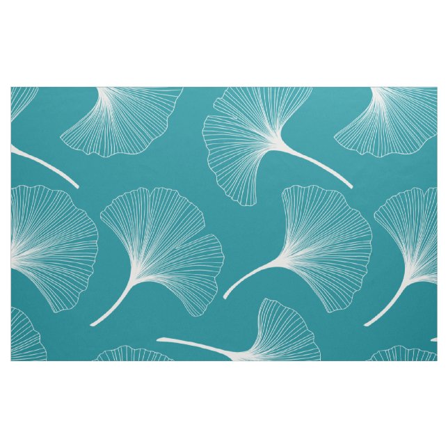 Tela Hojas abstractas blancas y turquesas ("Cuarto gordo" (fat quarter))