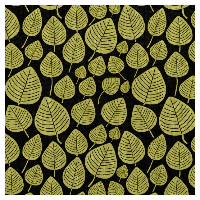 Tela Hojas - Amarillo sobre negro (Retal)