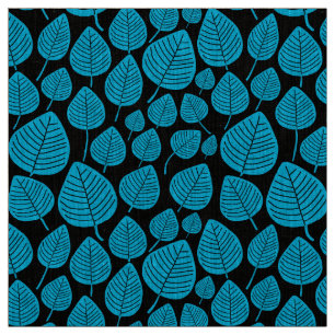 Tela Hojas - Azul Celeste sobre Negro