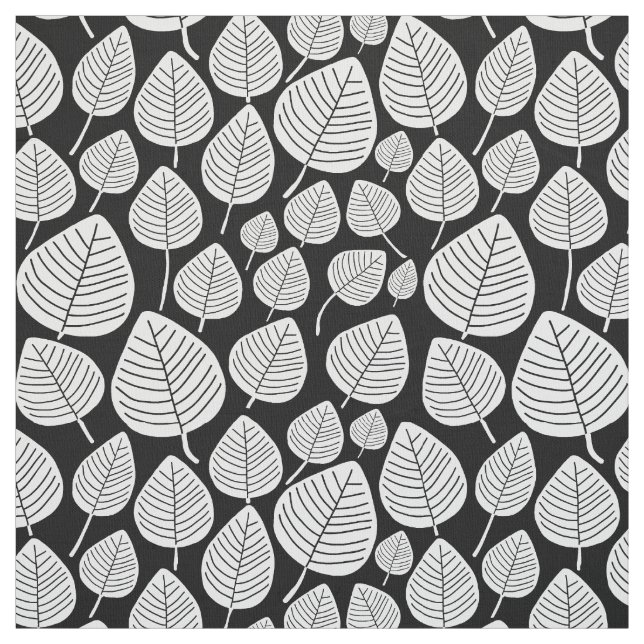Tela Hojas - Blanco sobre negro (Retal)