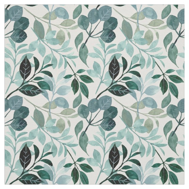 Tela Hojas de acuarela azul turquesa Blanco (Retal)