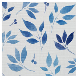 Tela Hojas de acuarela cian-azul poplin-poliéster-