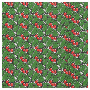 Tela Hojas de Holly, bayas de Holly, patrón de vacacio