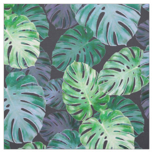Tela Hojas de Monstera Tropical Violeta Verde