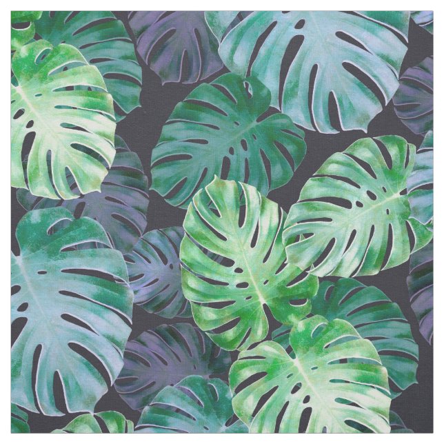 Tela Hojas de Monstera Tropical Violeta Verde (Retal)