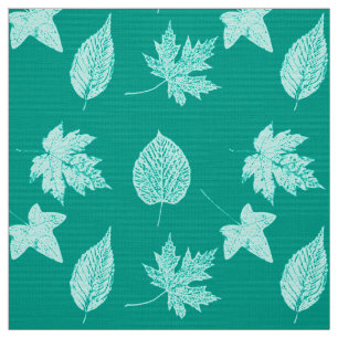Tela Hojas de otoño - aguamarina y turquesa