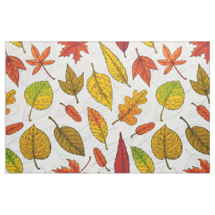 Tela Hojas de otoño en blanco