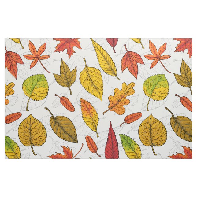 Tela Hojas de otoño en blanco ("Cuarto gordo" (fat quarter))