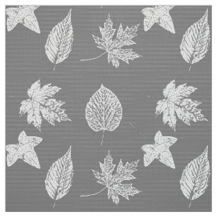 Tela Hojas de otoño - gris de plata y blanco