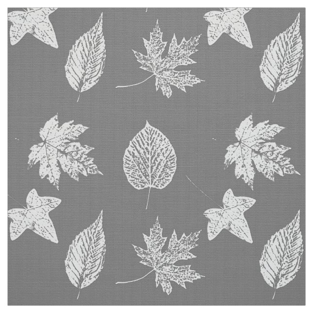 Tela Hojas de otoño - gris de plata y blanco (Retal)