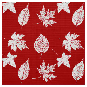 Tela Hojas de otoño - rojas oscuras y blancas