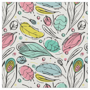 Tela Hojas dibujadas a mano Coloridas de color rosa ama