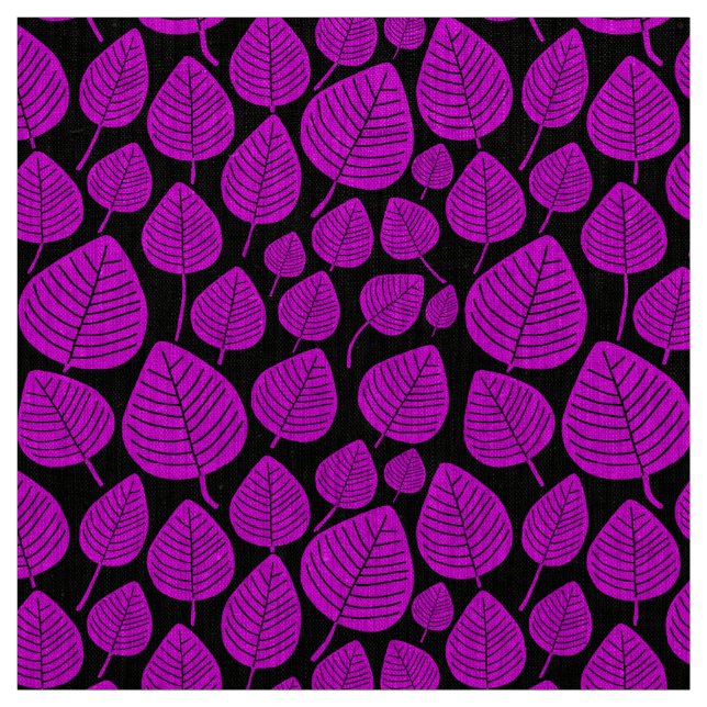 Tela Hojas - Magenta en negro (Retal)