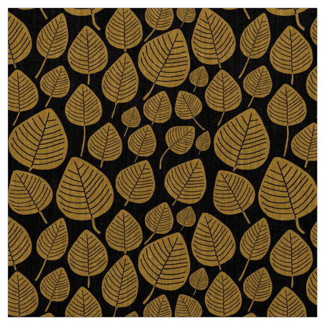 Tela Hojas - Marrón de oro en negro (Retal)