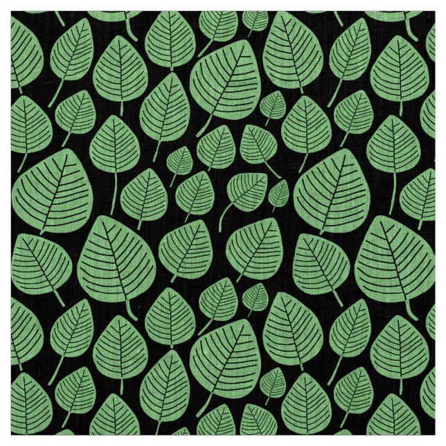 Tela Hojas - Mint Green sobre negro (Retal)