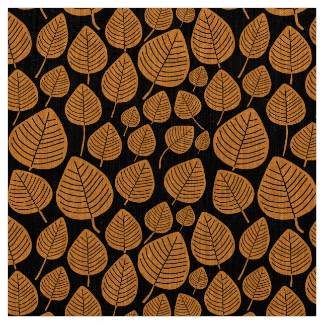 Tela Hojas - Naranja Claro sobre Negro (Retal)