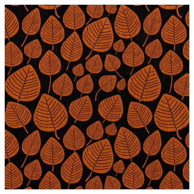 Tela Hojas - Naranja en negro (Retal)
