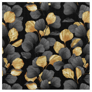Tela Hojas negras y doradas. Estampado