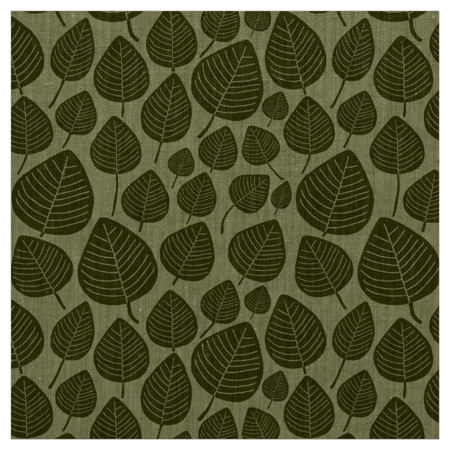 Tela Hojas - Olivo oscuro en Khaki (Retal)