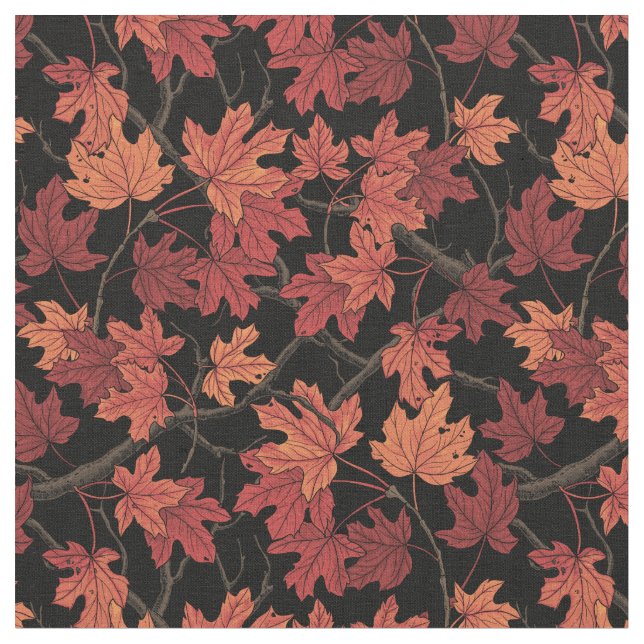 Tela Hojas rojas de arce de otoño sobre negro (De cerca)
