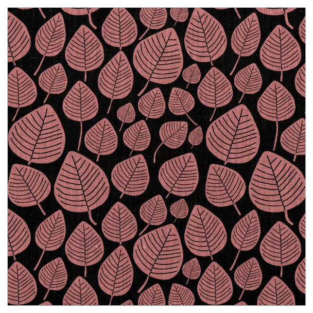 Tela Hojas - Rosa suave en negro (Retal)