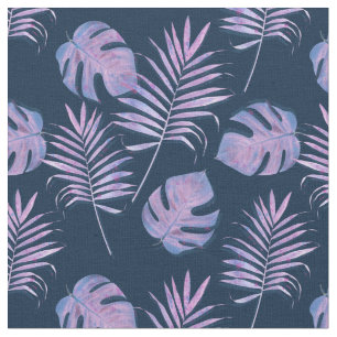 Tela Hojas tropicales de Lilac Púrpura
