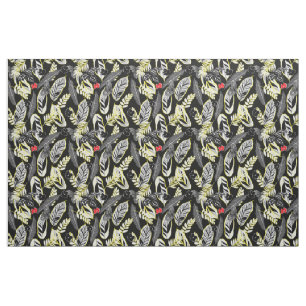 Tela Hojas tropicales negras y amarillas