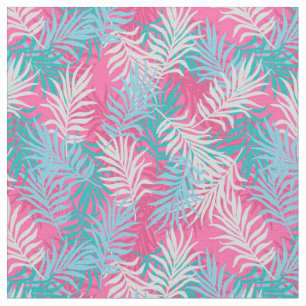 Tela Hojas tropicales rosas, Verde azuladas y acuática