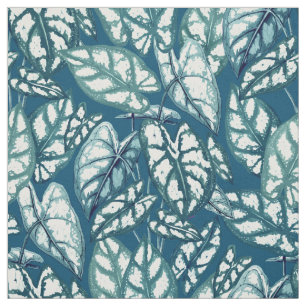 Tela Hojas tropicales Verde azuladas azules