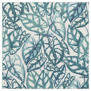 Tela Hojas tropicales Verde azuladas azules