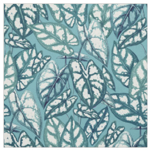 Tela Hojas tropicales Verde azuladas azules