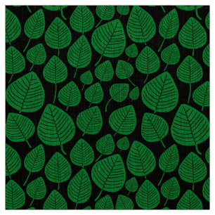 Tela Hojas - Verde de hierba sobre negro