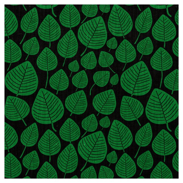 Tela Hojas - Verde de hierba sobre negro (Retal)