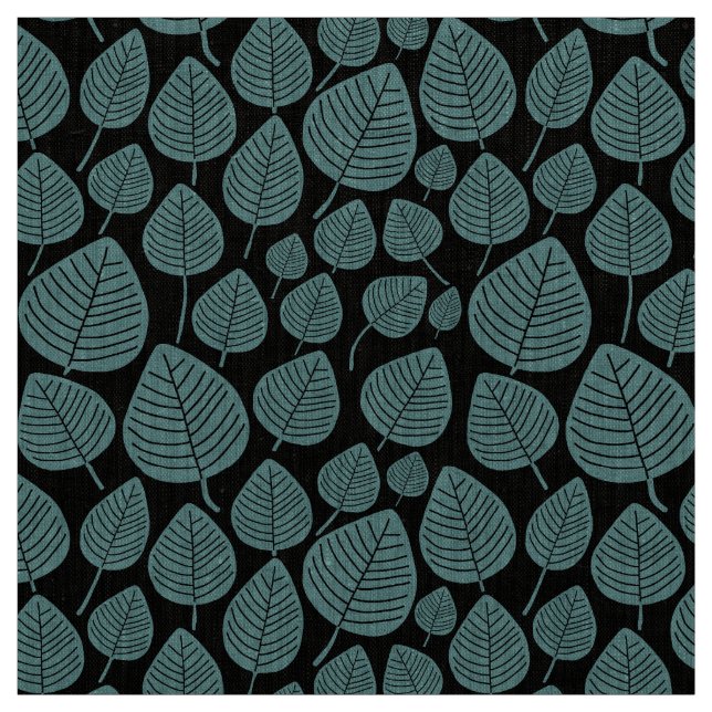 Tela Hojas - Verde Oceánico sobre Negro (Retal)