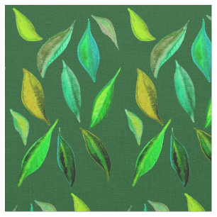 Tela Hojas verdes, arte de patrones de color agua