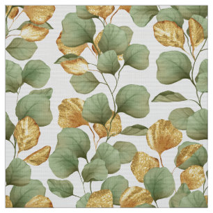 Tela Hojas verdes y doradas.  Estampado