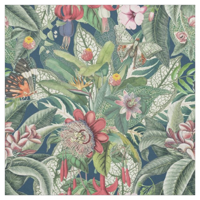 Tela Hojas y flores tropicales (Retal)