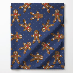 Tela Hombre de Jengibre Lunares Sobre Navidad Azul Mari